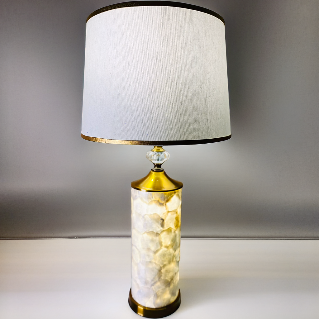 Mother Of Pearl Golden 5X12 Cylinder Table Lamps (Pair)