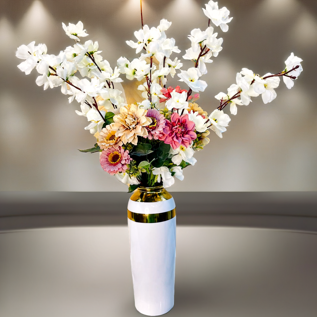 white Vase with Golden design (without flowers)